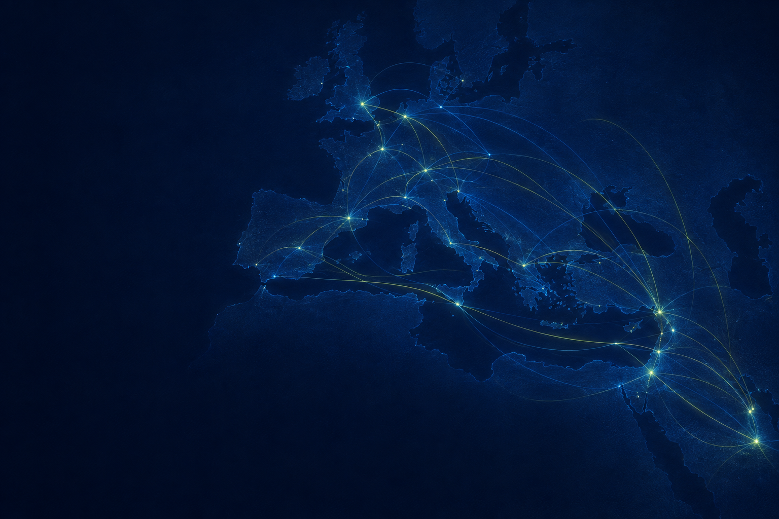 Abstract route network across Europe and the Mediterranean